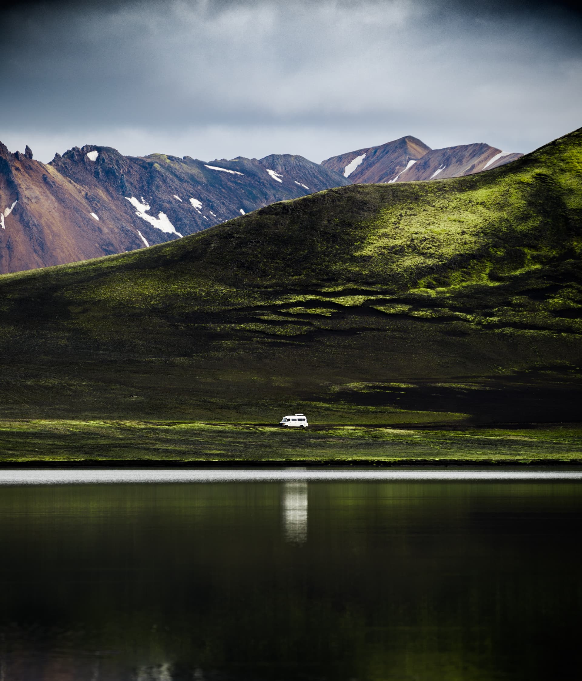 Van driving through highlands